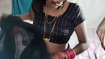 Sultry Indian Babe In Black Saree Strips Down To Her Blouse, Petticoat, And Panties