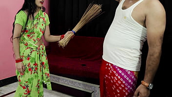 Husband Beats Her With A Broom Then She Gets Fucked By His Nephew In Clear Hindi Voice