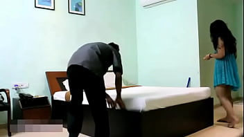 Sultry Indian Bhabhi In Blue Lingerie Teasing The Young Room Service Boy