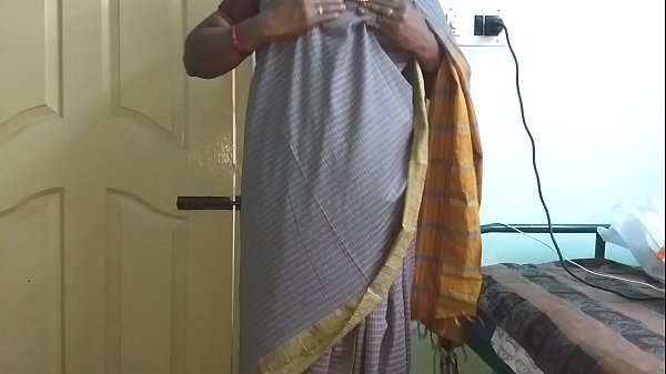 Desi Indian Wife Vanitha In Grey Saree Flaunts Huge Tits And Shaved Pussy, Squeezing Her Tits And Rubbing Her Wet Cunt In A Horny Cheating Session