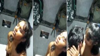 College Boy Eats His Girlfriend’s Pussy In A Public Restroom Stall