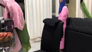 The Hulking Brute Jerks His Cock Before His Veiled Stepdaughters