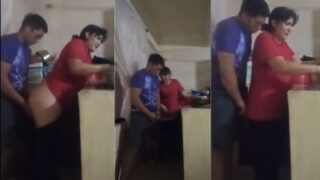 Pervert Gets His Rocks Off Banging His Stepmom Standing Up In The Kitchen