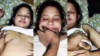 Lover Presses His Sleeping Gf’s Big Boobs
